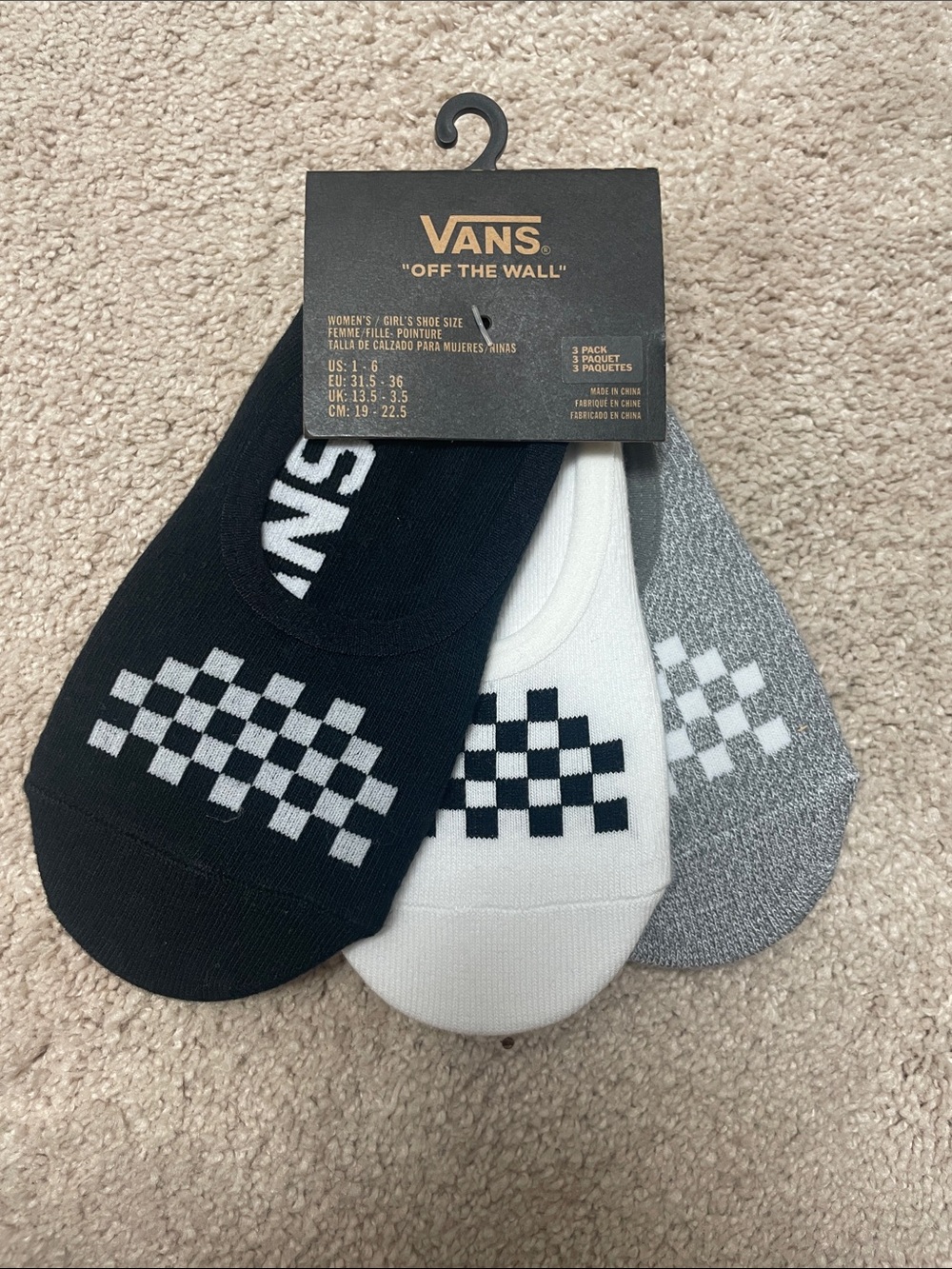 Vans Women’s 3-Pack No-Show Socks - Black, White, Gray